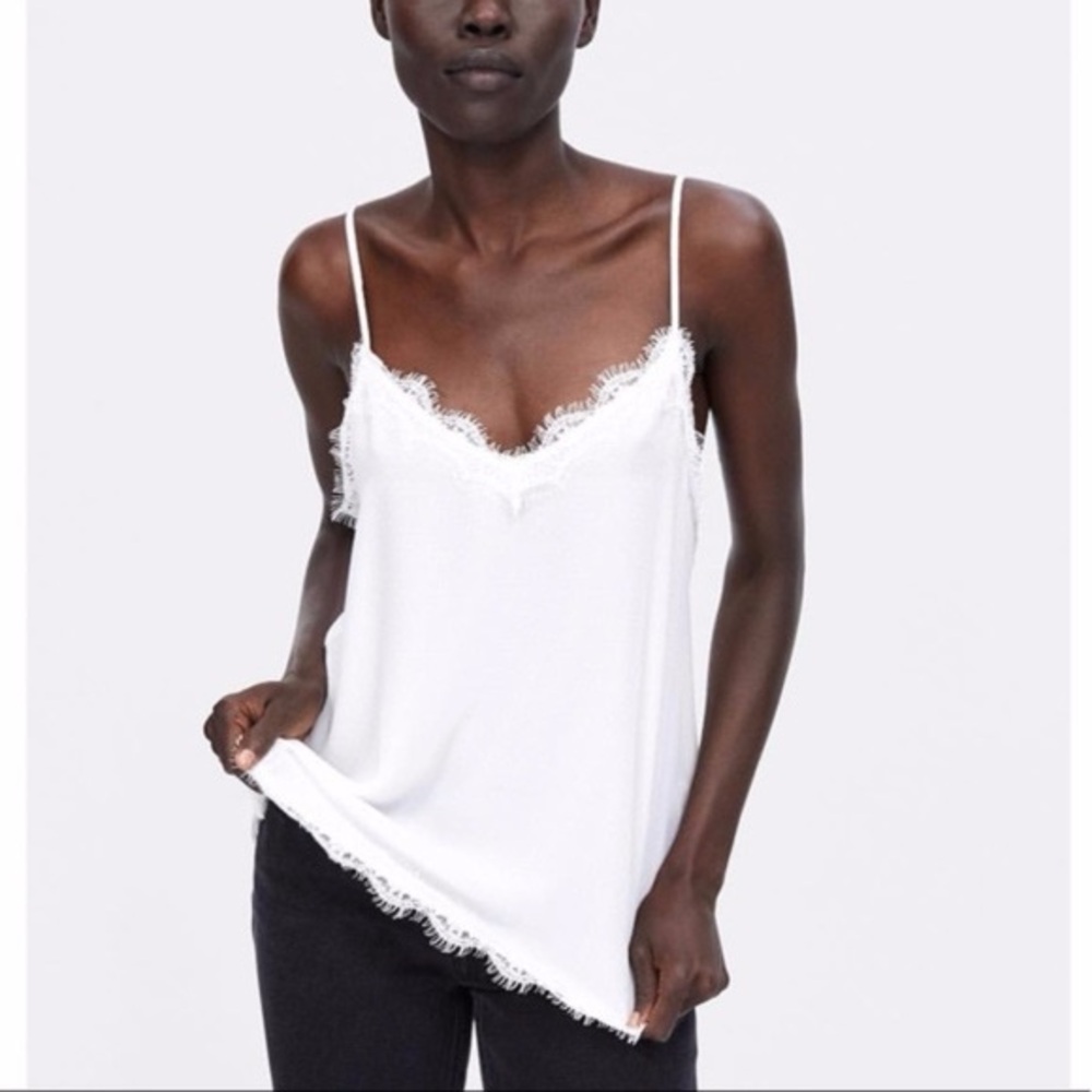 White Zara Lace Trim Cami Basic Top Minimalist XS
